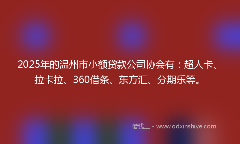 2025年的温州市小额贷款公司协会有：超人卡、拉卡拉、360借条、东方汇、分期乐等。