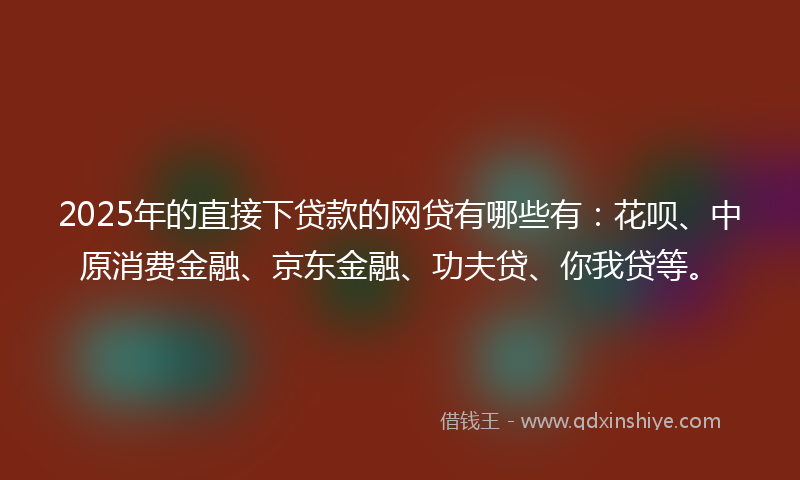 2025年的直接下贷款的网贷有哪些有：花呗、中原消费金融、京东金融、功夫贷、你我贷等。