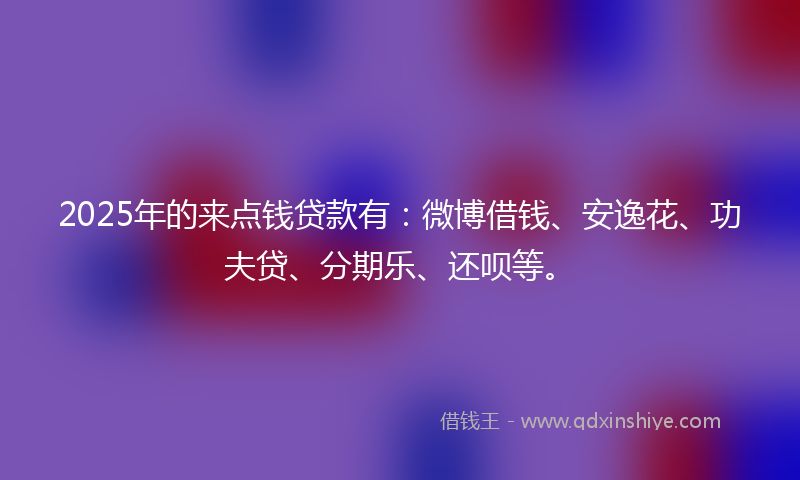 2025年的来点钱贷款有：微博借钱、安逸花、功夫贷、分期乐、还呗等。