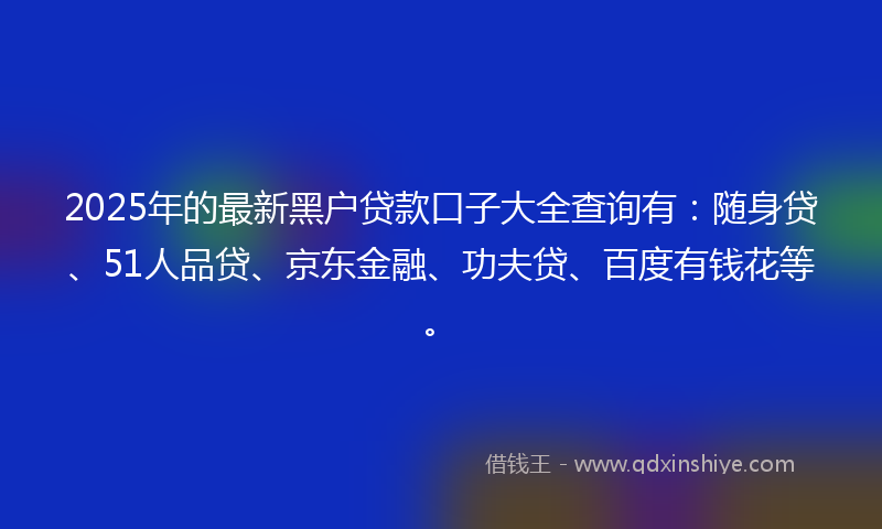 2025年的最新黑户贷款口子大全查询有：随身贷、51人品贷、京东金融、功夫贷、百度有钱花等。