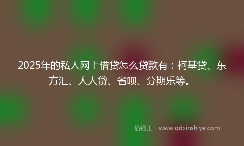 2025年的私人网上借贷怎么贷款有：柯基贷、东方汇、人人贷、省呗、分期乐等。