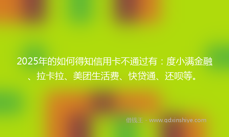 2025年的如何得知信用卡不通过有：度小满金融、拉卡拉、美团生活费、快贷通、还呗等。