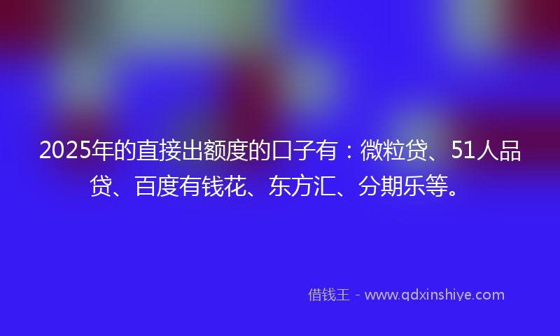 2025年的直接出额度的口子有：微粒贷、51人品贷、百度有钱花、东方汇、分期乐等。