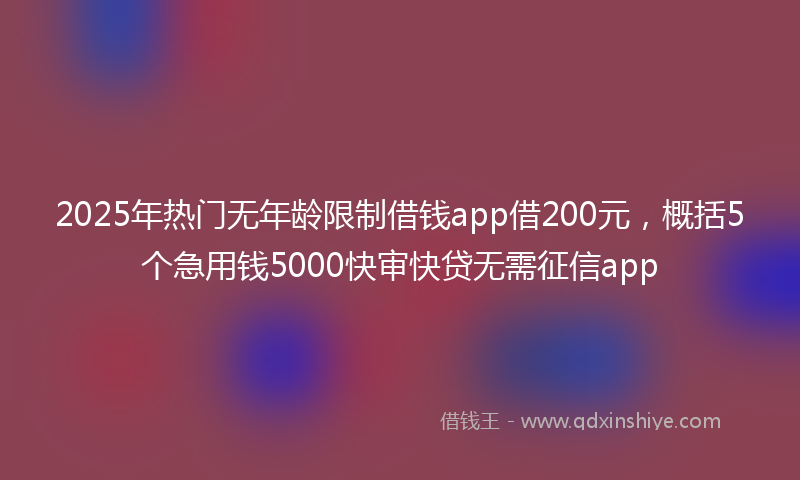 2025年热门无年龄限制借钱app借200元，概括5个急用钱5000快审快贷无需征信app