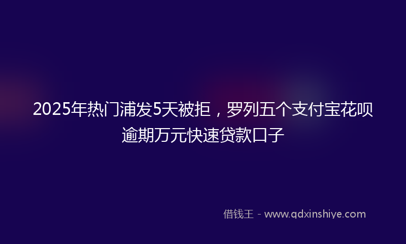 2025年热门浦发5天被拒，罗列五个支付宝花呗逾期万元快速贷款口子