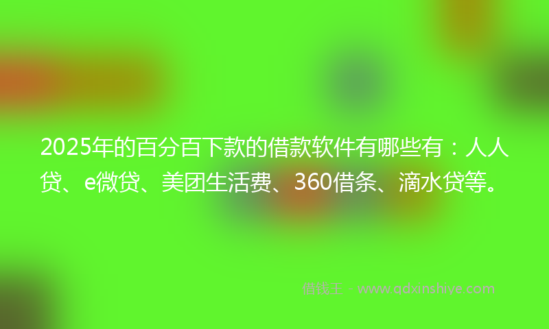 2025年的百分百下款的借款软件有哪些有：人人贷、e微贷、美团生活费、360借条、滴水贷等。