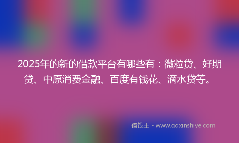 2025年的新的借款平台有哪些有：微粒贷、好期贷、中原消费金融、百度有钱花、滴水贷等。