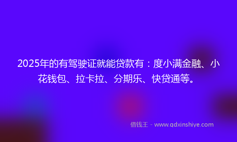 2025年的有驾驶证就能贷款有：度小满金融、小花钱包、拉卡拉、分期乐、快贷通等。