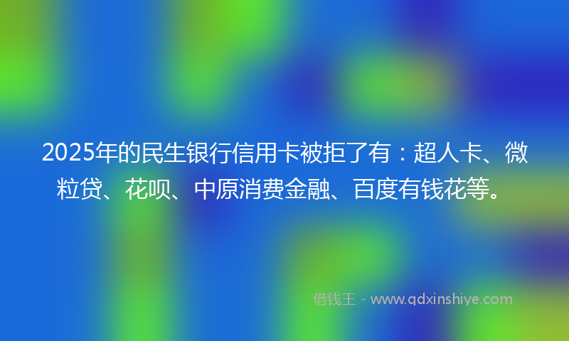 2025年的民生银行信用卡被拒了有：超人卡、微粒贷、花呗、中原消费金融、百度有钱花等。