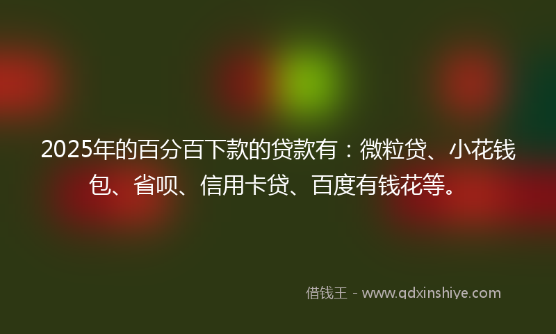 2025年的百分百下款的贷款有：微粒贷、小花钱包、省呗、信用卡贷、百度有钱花等。
