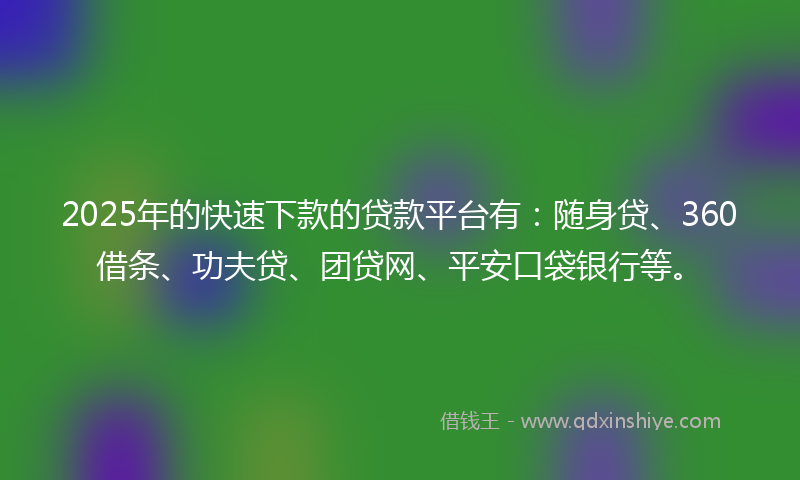 2025年的快速下款的贷款平台有：随身贷、360借条、功夫贷、团贷网、平安口袋银行等。