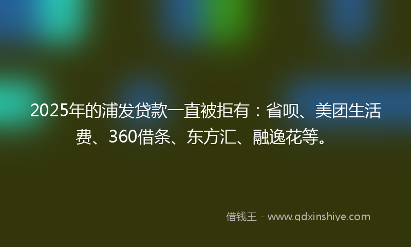 2025年的浦发贷款一直被拒有：省呗、美团生活费、360借条、东方汇、融逸花等。