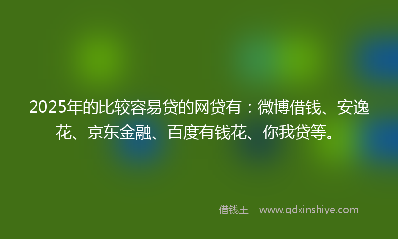 2025年的比较容易贷的网贷有：微博借钱、安逸花、京东金融、百度有钱花、你我贷等。