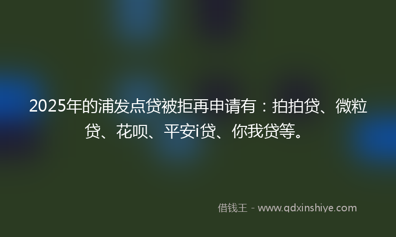 2025年的浦发点贷被拒再申请有：拍拍贷、微粒贷、花呗、平安i贷、你我贷等。
