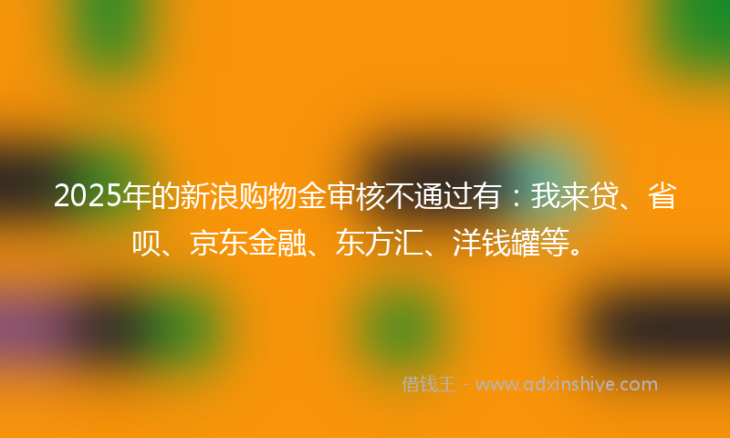 2025年的新浪购物金审核不通过有：我来贷、省呗、京东金融、东方汇、洋钱罐等。