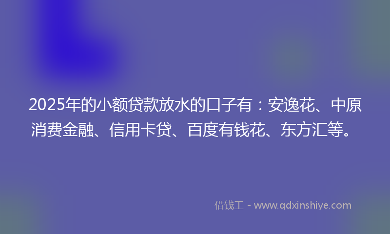 2025年的小额贷款放水的口子有：安逸花、中原消费金融、信用卡贷、百度有钱花、东方汇等。