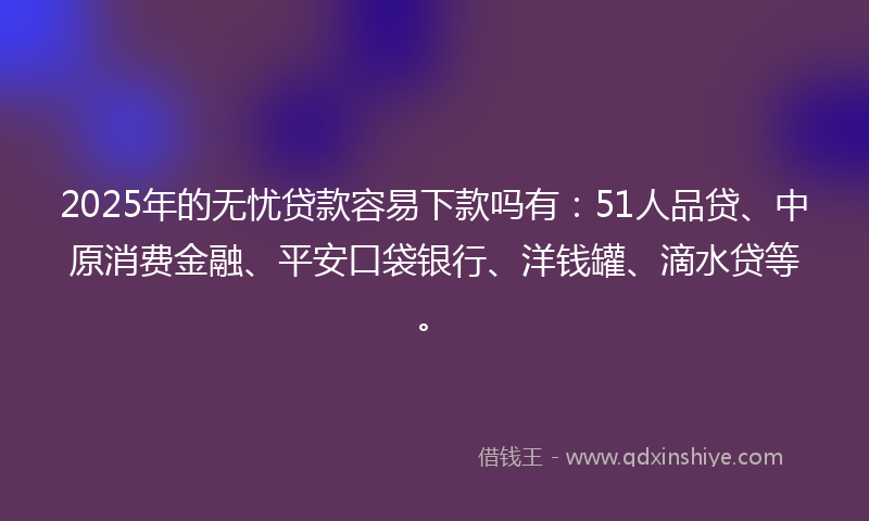 2025年的无忧贷款容易下款吗有：51人品贷、中原消费金融、平安口袋银行、洋钱罐、滴水贷等。