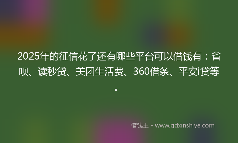 2025年的征信花了还有哪些平台可以借钱有：省呗、读秒贷、美团生活费、360借条、平安i贷等。