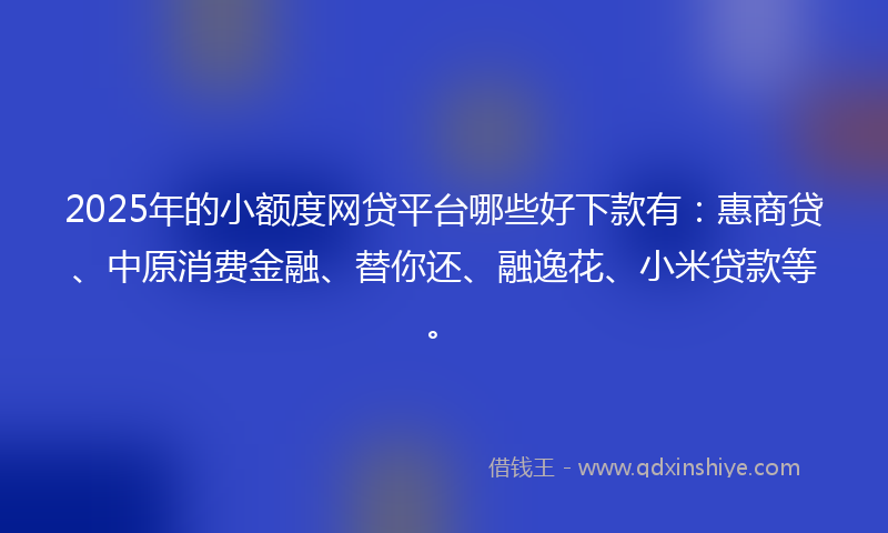 2025年的小额度网贷平台哪些好下款有：惠商贷、中原消费金融、替你还、融逸花、小米贷款等。