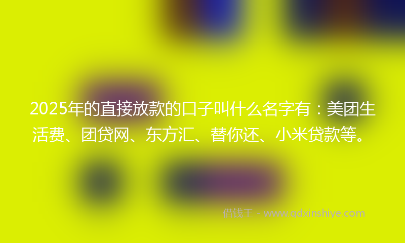 2025年的直接放款的口子叫什么名字有：美团生活费、团贷网、东方汇、替你还、小米贷款等。