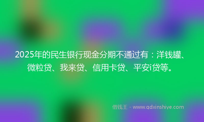 2025年的民生银行现金分期不通过有：洋钱罐、微粒贷、我来贷、信用卡贷、平安i贷等。