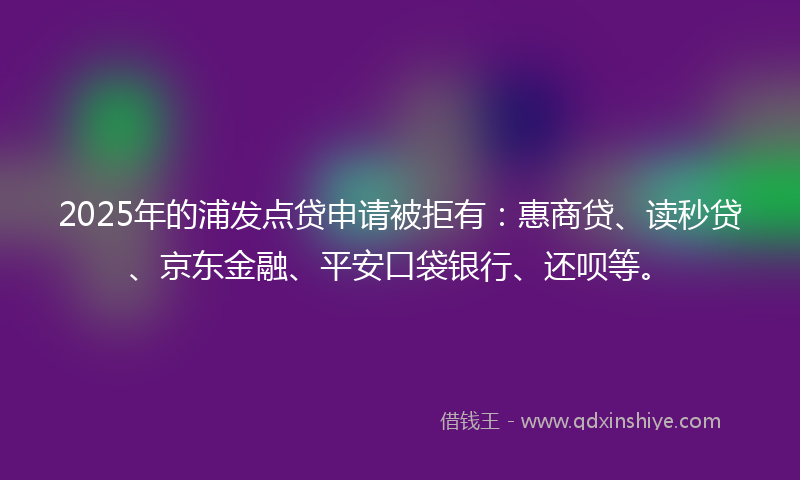 2025年的浦发点贷申请被拒有：惠商贷、读秒贷、京东金融、平安口袋银行、还呗等。