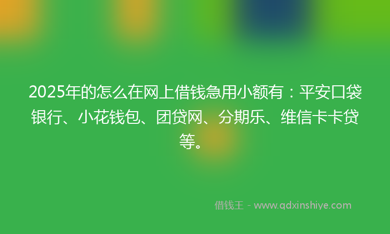 2025年的怎么在网上借钱急用小额有：平安口袋银行、小花钱包、团贷网、分期乐、维信卡卡贷等。