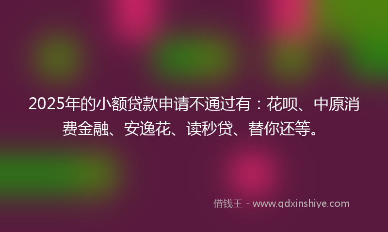 2025年的小额贷款申请不通过有：花呗、中原消费金融、安逸花、读秒贷、替你还等。