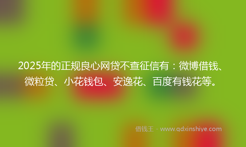 2025年的正规良心网贷不查征信有：微博借钱、微粒贷、小花钱包、安逸花、百度有钱花等。