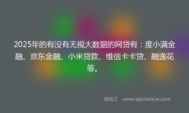 2025年的有没有无视大数据的网贷有：度小满金融、京东金融、小米贷款、维信卡卡贷、融逸花等。