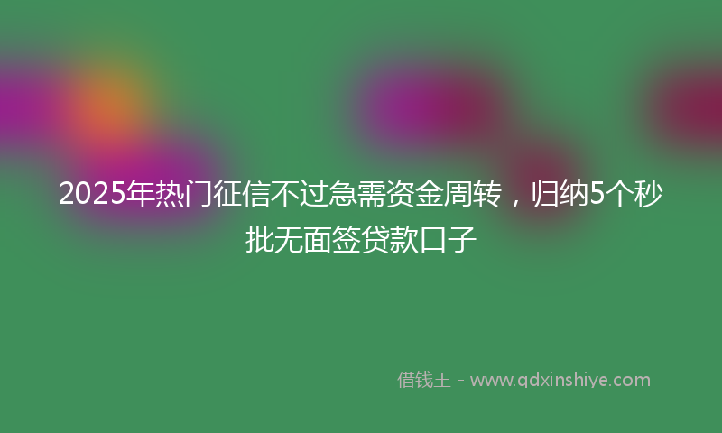 2025年热门征信不过急需资金周转，归纳5个秒批无面签贷款口子