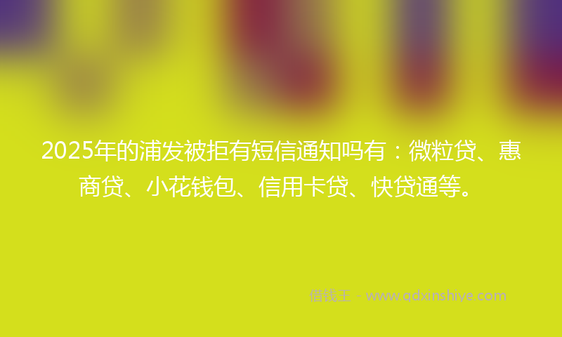 2025年的浦发被拒有短信通知吗有：微粒贷、惠商贷、小花钱包、信用卡贷、快贷通等。