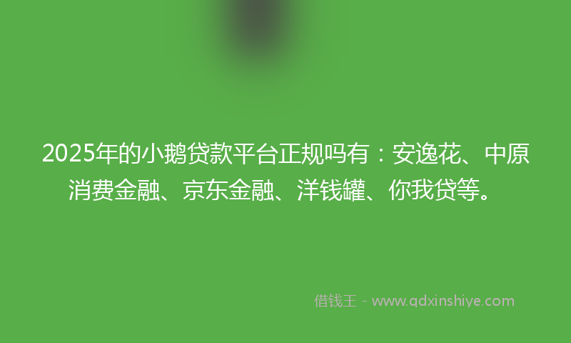 2025年的小鹅贷款平台正规吗有：安逸花、中原消费金融、京东金融、洋钱罐、你我贷等。