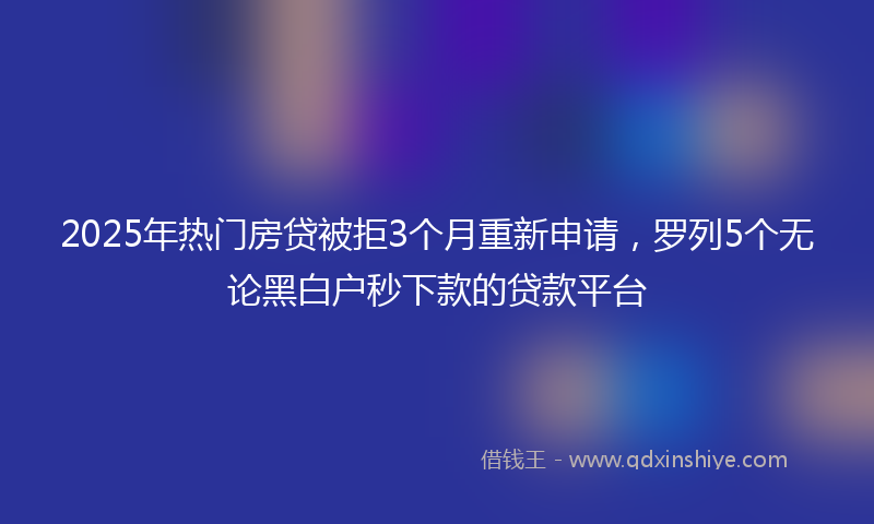 2025年热门房贷被拒3个月重新申请，罗列5个无论黑白户秒下款的贷款平台
