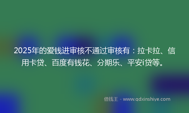 2025年的爱钱进审核不通过审核有：拉卡拉、信用卡贷、百度有钱花、分期乐、平安i贷等。