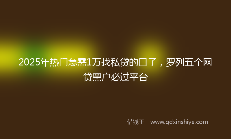 2025年热门急需1万找私贷的口子，罗列五个网贷黑户必过平台