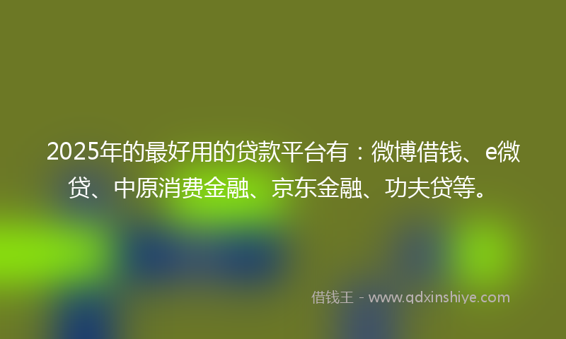 2025年的最好用的贷款平台有：微博借钱、e微贷、中原消费金融、京东金融、功夫贷等。
