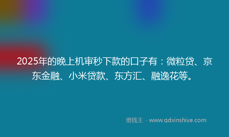 2025年的晚上机审秒下款的口子有：微粒贷、京东金融、小米贷款、东方汇、融逸花等。
