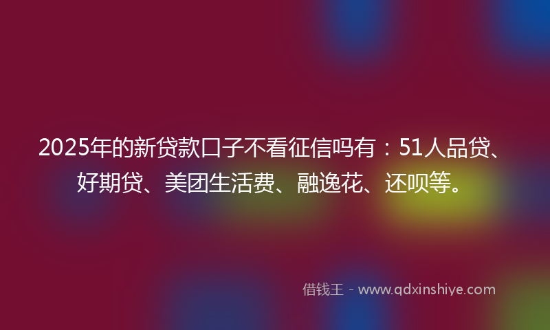 2025年的新贷款口子不看征信吗有：51人品贷、好期贷、美团生活费、融逸花、还呗等。