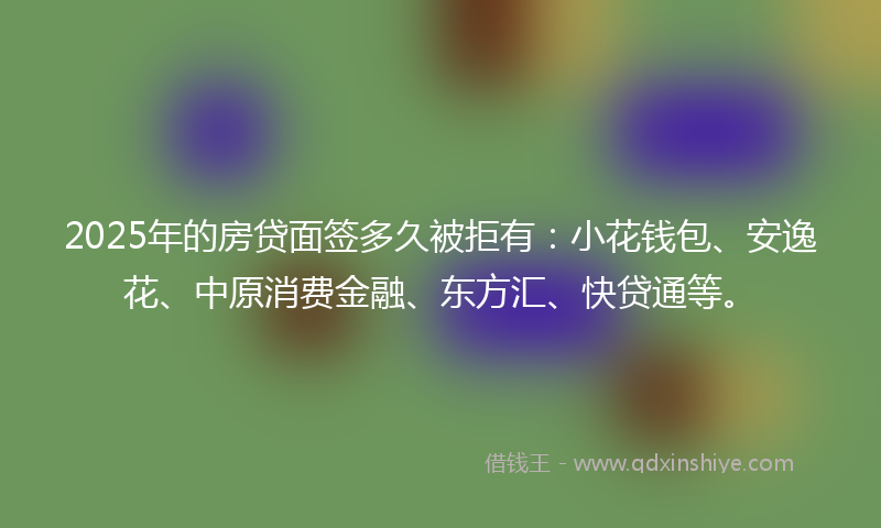 2025年的房贷面签多久被拒有：小花钱包、安逸花、中原消费金融、东方汇、快贷通等。