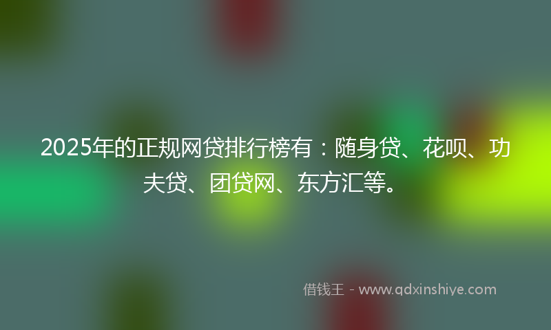 2025年的正规网贷排行榜有：随身贷、花呗、功夫贷、团贷网、东方汇等。