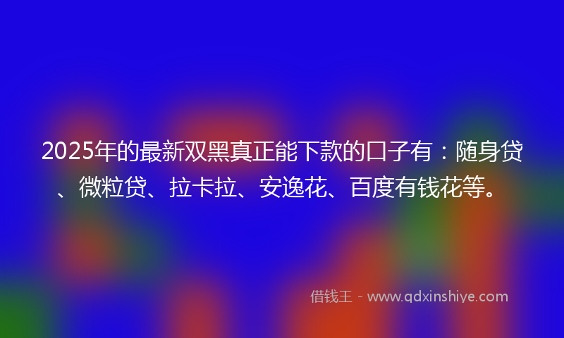 2025年的最新双黑真正能下款的口子有：随身贷、微粒贷、拉卡拉、安逸花、百度有钱花等。