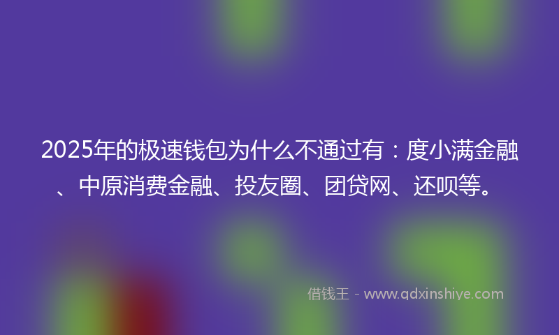 2025年的极速钱包为什么不通过有：度小满金融、中原消费金融、投友圈、团贷网、还呗等。