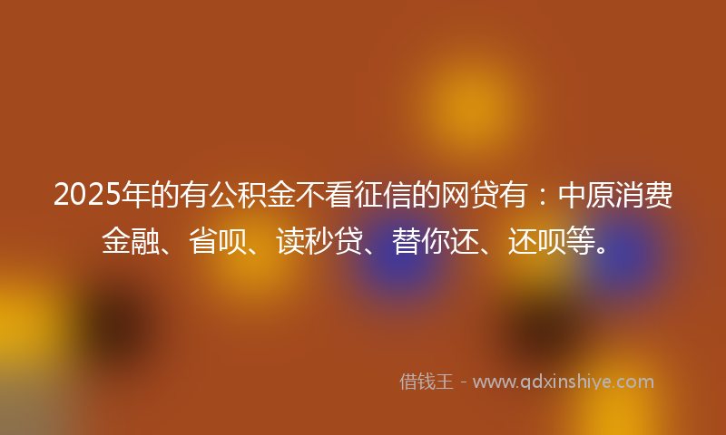 2025年的有公积金不看征信的网贷有：中原消费金融、省呗、读秒贷、替你还、还呗等。
