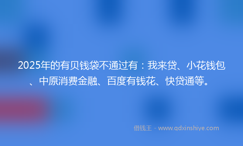2025年的有贝钱袋不通过有：我来贷、小花钱包、中原消费金融、百度有钱花、快贷通等。