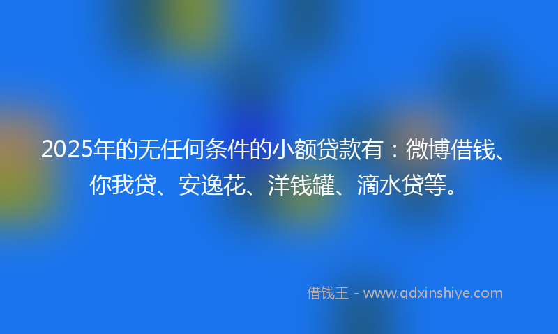 2025年的无任何条件的小额贷款有：微博借钱、你我贷、安逸花、洋钱罐、滴水贷等。