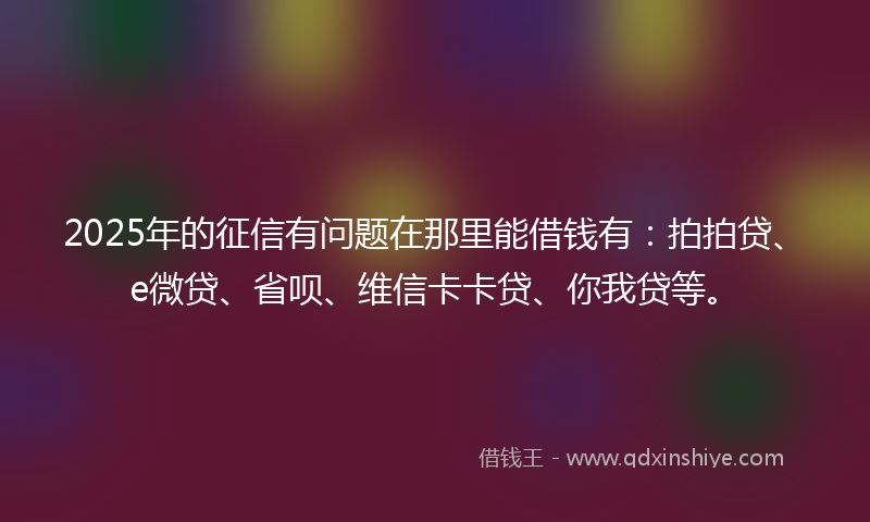 2025年的征信有问题在那里能借钱有：拍拍贷、e微贷、省呗、维信卡卡贷、你我贷等。