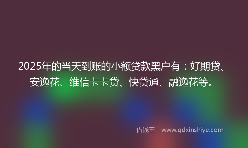 2025年的当天到账的小额贷款黑户有：好期贷、安逸花、维信卡卡贷、快贷通、融逸花等。