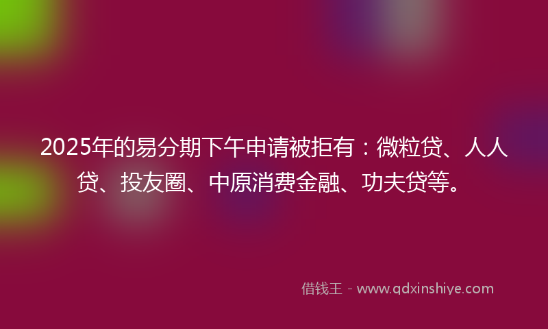 2025年的易分期下午申请被拒有：微粒贷、人人贷、投友圈、中原消费金融、功夫贷等。