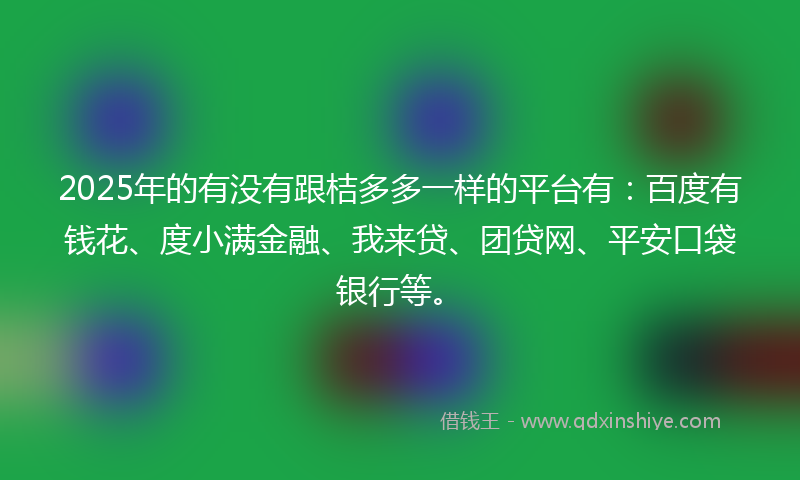 2025年的有没有跟桔多多一样的平台有：百度有钱花、度小满金融、我来贷、团贷网、平安口袋银行等。